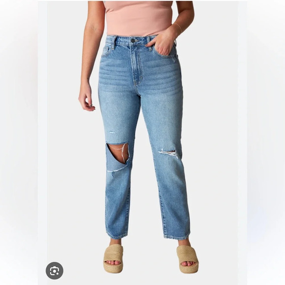 Hidden Jeans Med Wash Distressed Tracey High Rise Straight Crop Jeans Size 29 - Picture 5 of 9